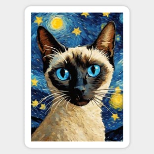 Adorable Siamese Cat Breed Painting in a Van Gogh Starry Night Art Style Sticker